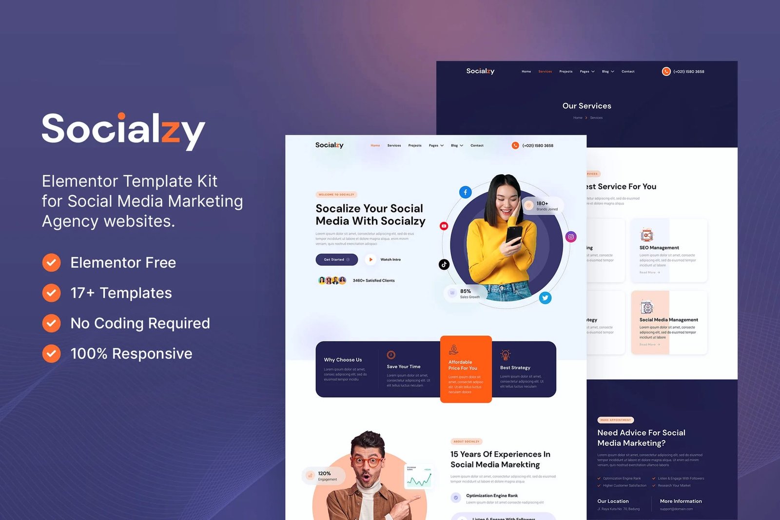 Socialzy - Template Kit para agência de marketing de mídia social