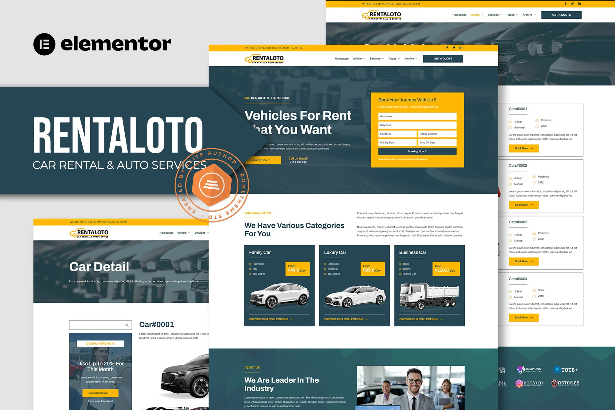 Rentaloto Template Kit Elementor para aluguel de carros e serviços automotivos