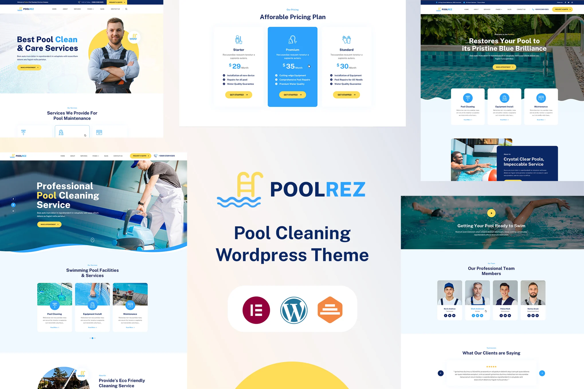 Poolrez - Kit de modelos Elementor para empresas de limpeza de piscinas