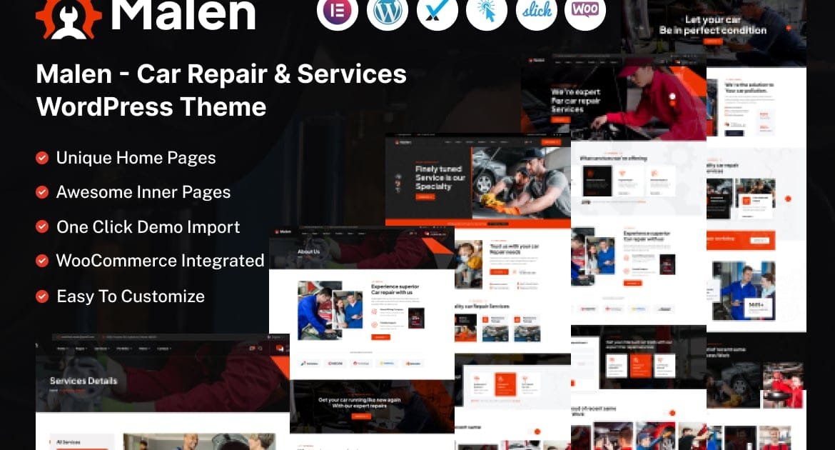 Malen - Tema WordPress de serviço e reparação de automóveis